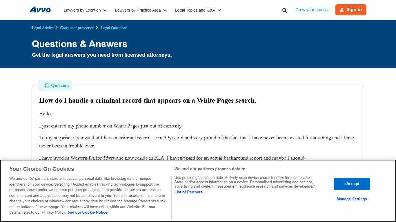 How do I handle a criminal record that appears on a White Pages search. - Legal Answers